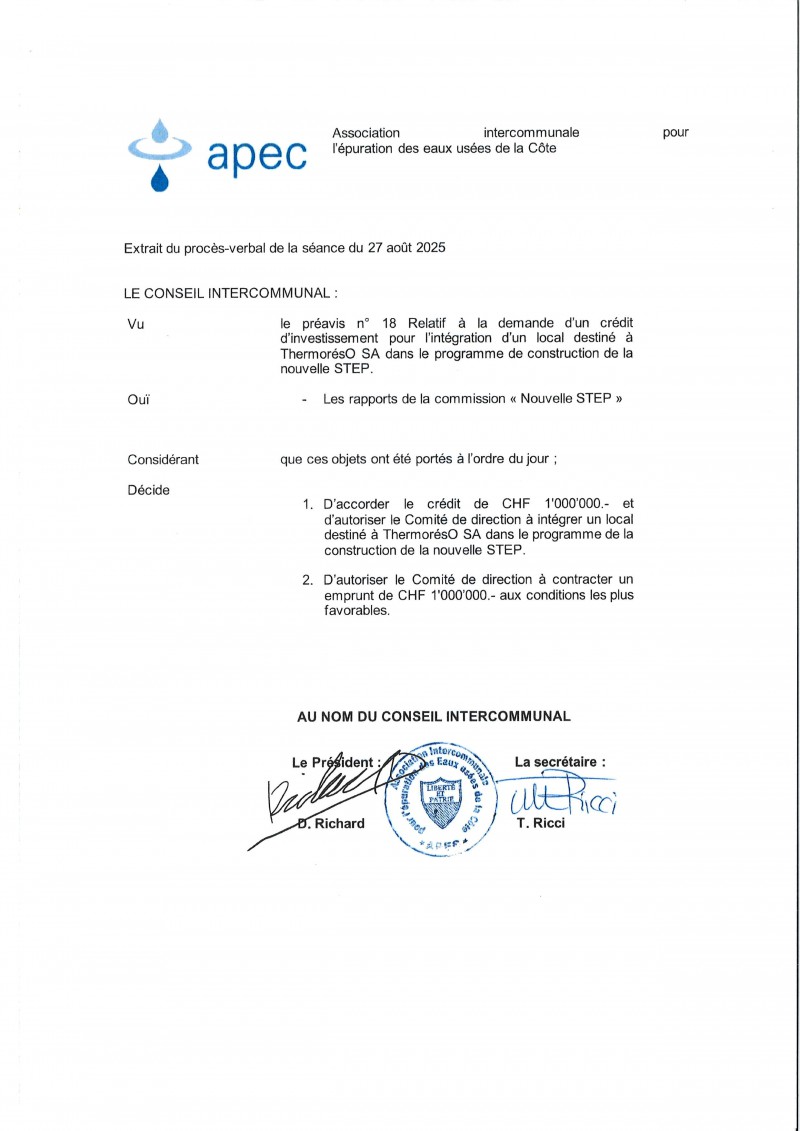APEC - Préavis 18 - 27.08.2025 - Demande de crédit d'investissement 