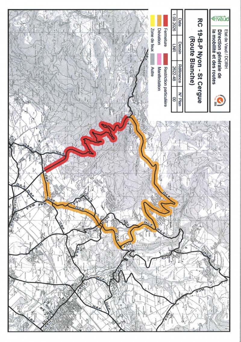Restriction de circulation RC 19-B-P Nyon - Saint-Cergue (route Blanche)